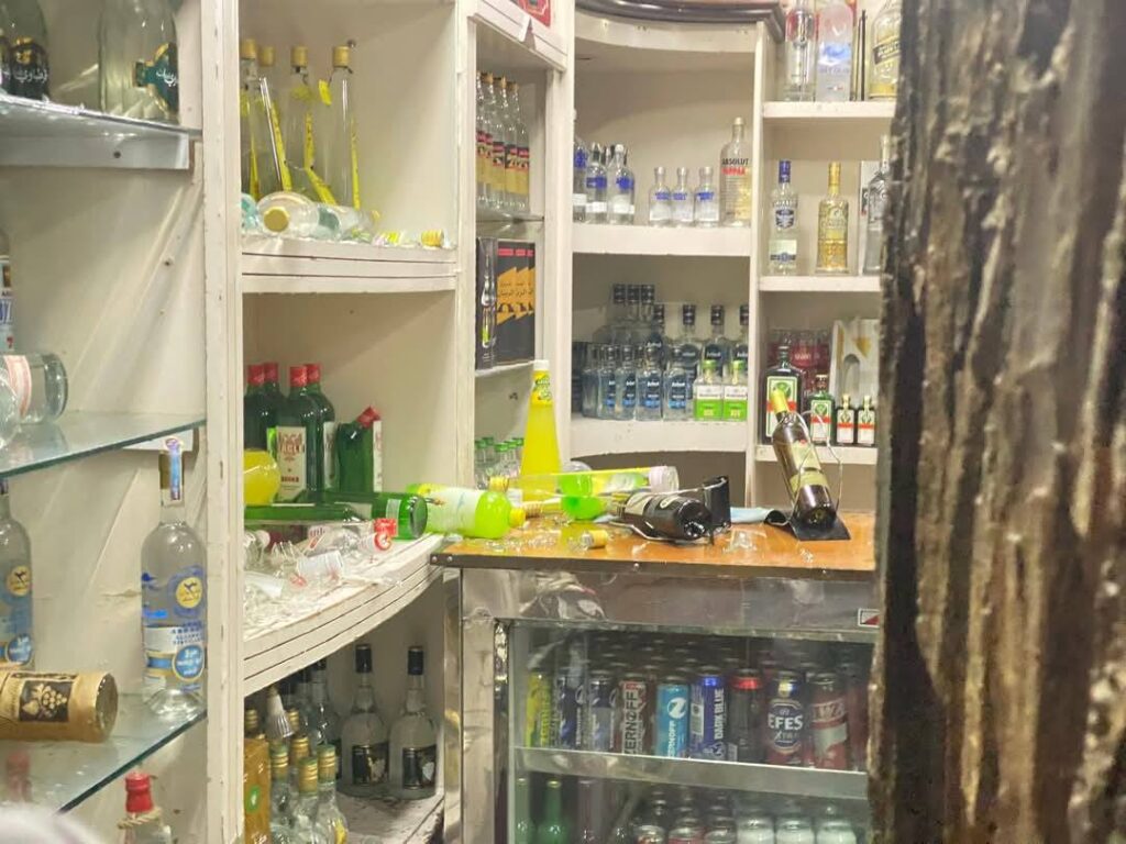 Masked Gunmen Raid Liquor Store in Barzeh, Damascus, Vandalize Property and Attempt Arson Photo published on June 1, 2025. Source: Social media.